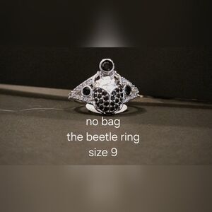 Silver Black Beetle Ring - Size 9